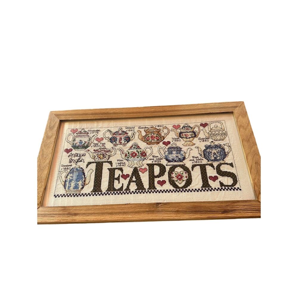 Antique English Teapots Counted Cross Stitch Sampler Style Maker Replicated